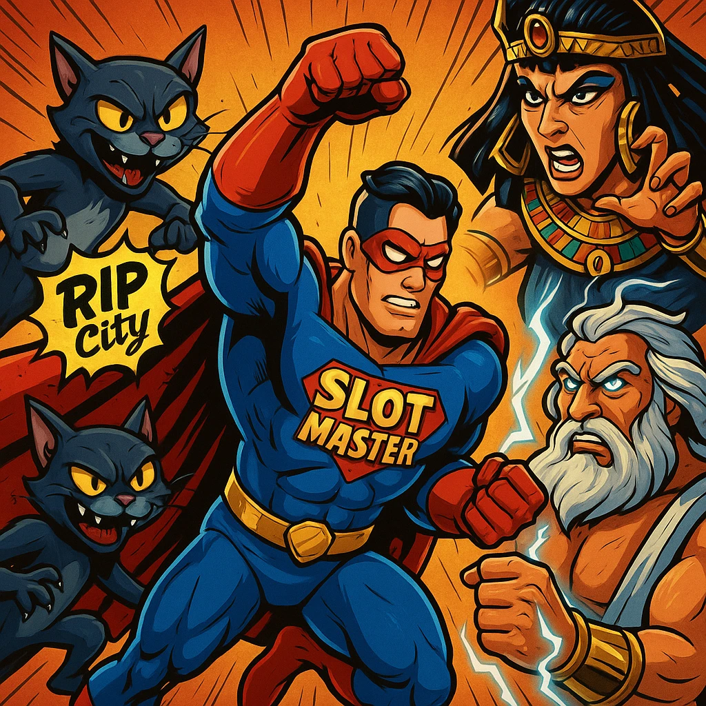 Slotmaster Superheld kämpft mit Slot-Charakteren